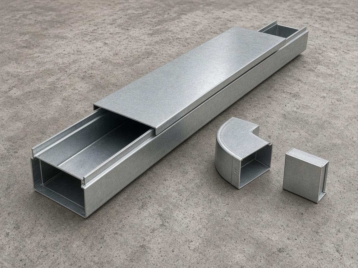 Galvanized cable raceway trunking with removable cover and fittings